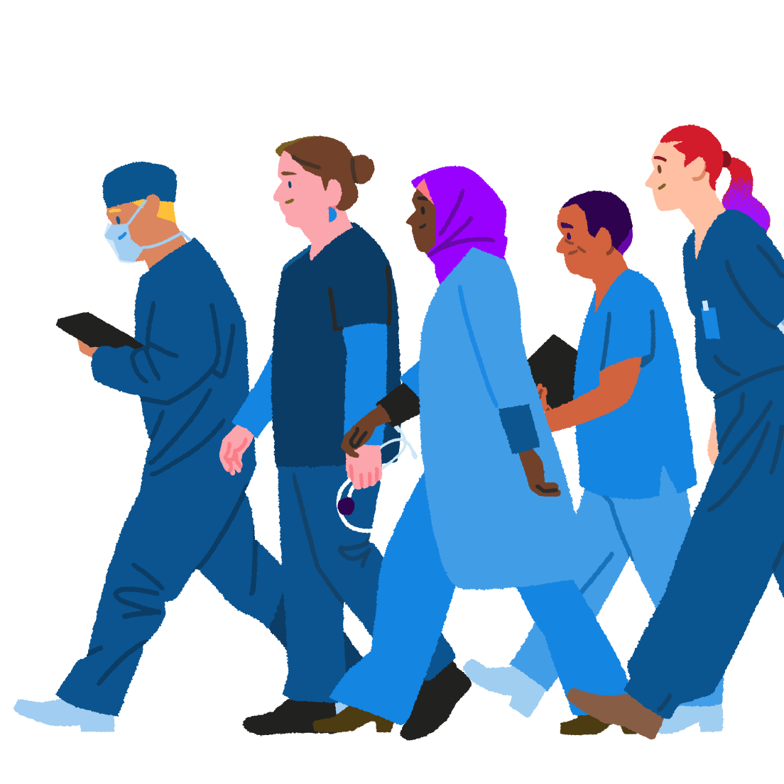Group of medical professionals walking
